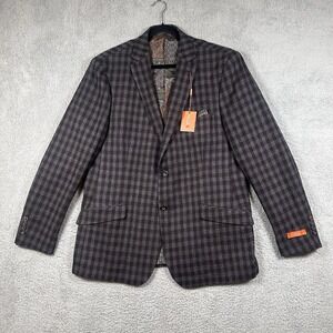 NWT Tallia Men's Size 46L 100% Wool Sport Blazer 2 Buttons Jacket Plaid $375